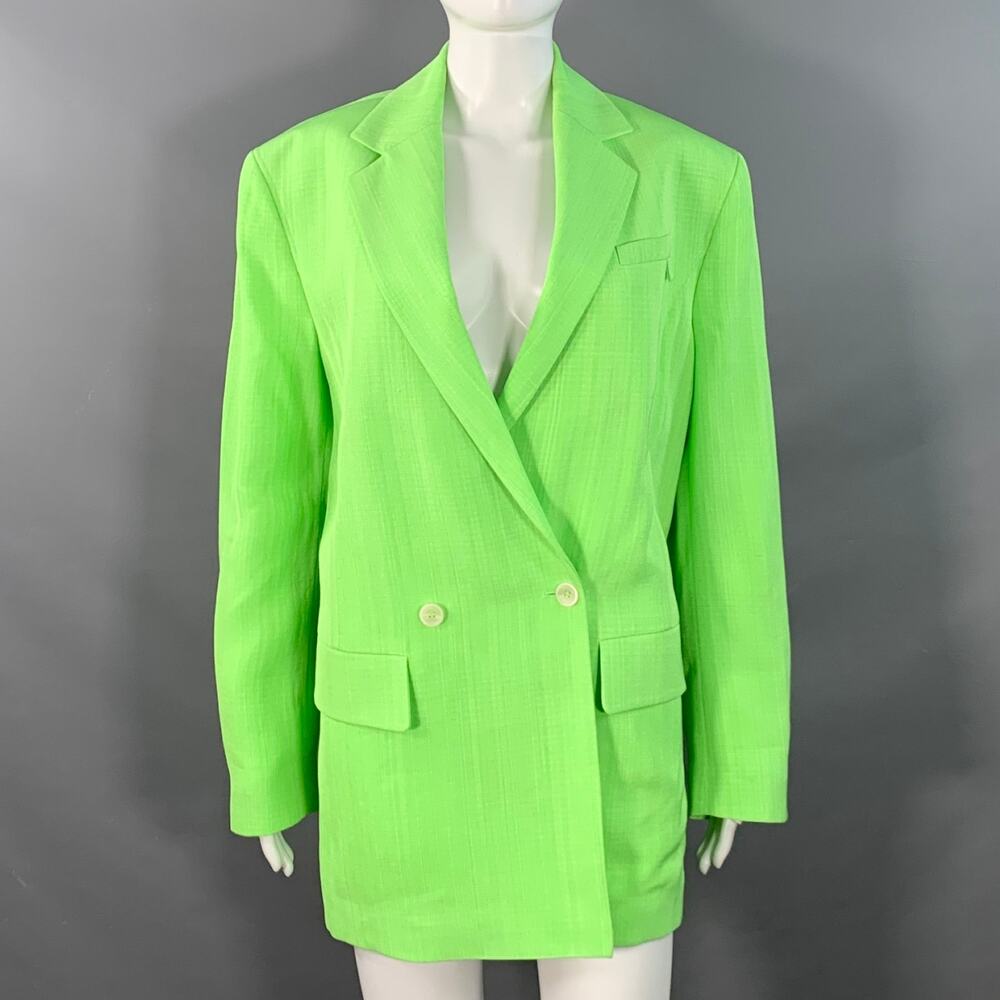 JACQUEMUS Le Splash Neon Green White Viscose Silk Double Breasted Jacket Blazer